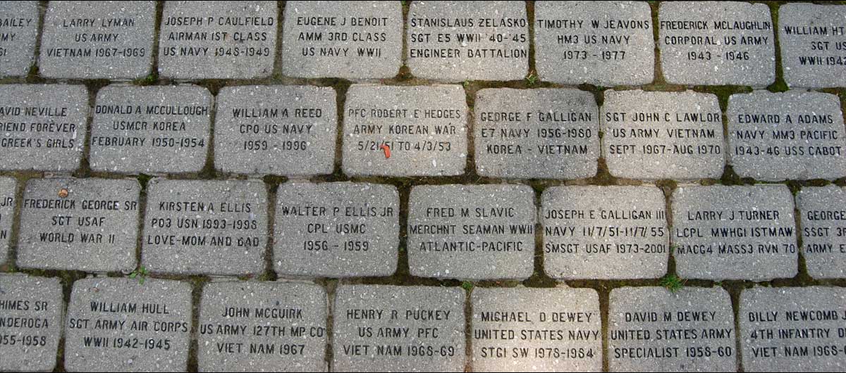 main Colonie Veterans Memorial bricks with Veterans names on them